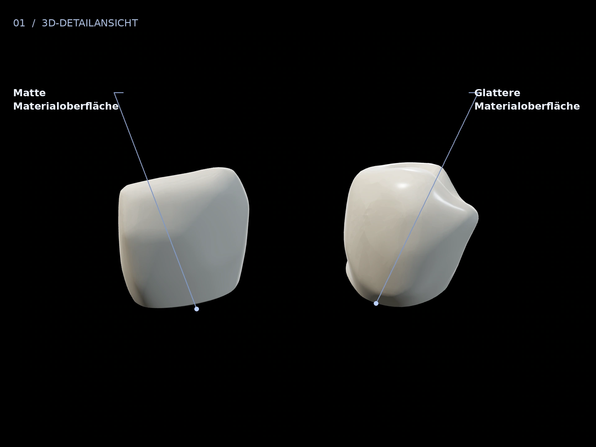 Oberfläche: beschriftete 3D-Ansicht mit Matte Materialoberfläche, Glattere Materialoberfläche