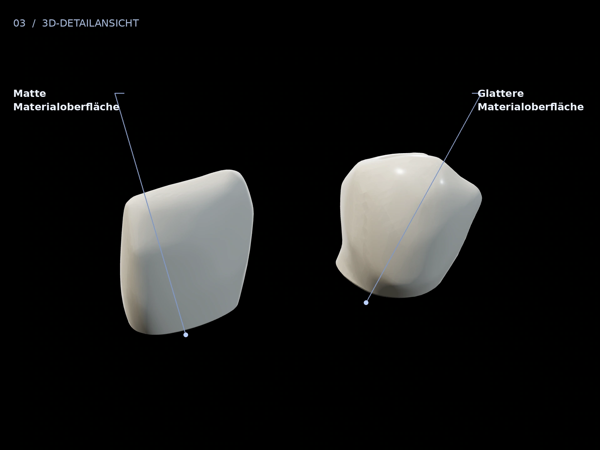 Individuelle Auswahl: beschriftete 3D-Ansicht mit Matte Materialoberfläche, Glattere Materialoberfläche